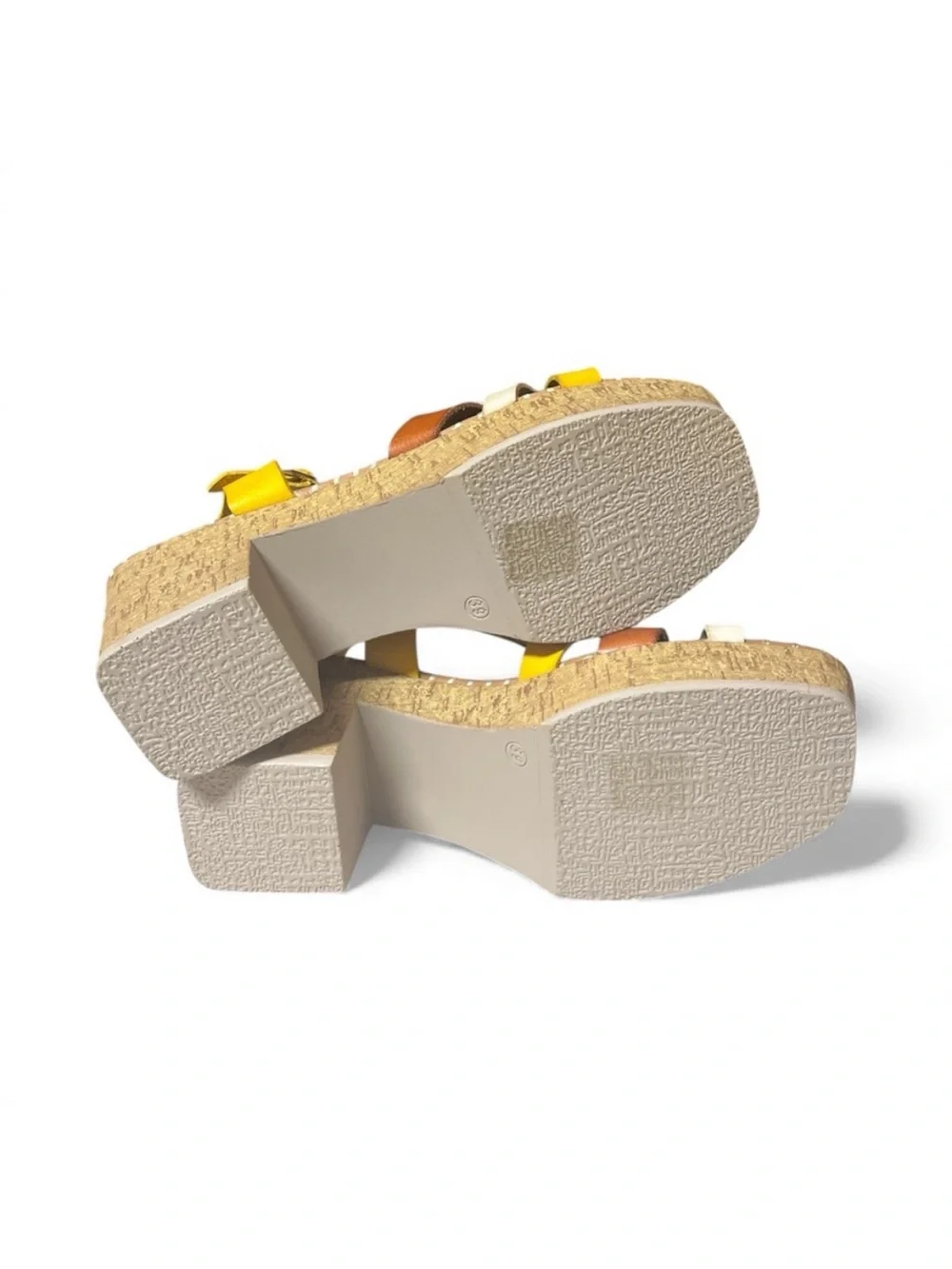 Spring Step Patrizia Yellow, Brown & Cream Cork Wedge Sandals